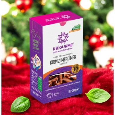 GLUTENSİZ & VEGAN KIRMIZI MERCİMEKLİ RİGATONİ MAKARNA - 200 GR