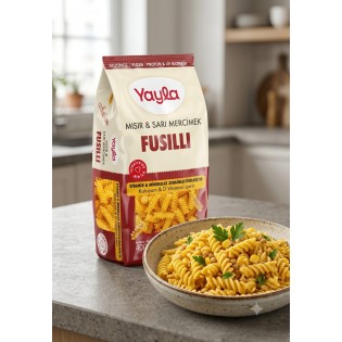 GLUTENSİZ YAYLA MISIR VE SARI MERCİMEK FUSİLLİ MAKARNA - 400 GR